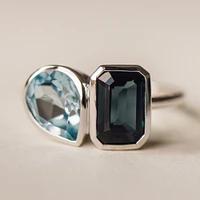 Toi et Moi Ring with London Blue Topaz and Sky 14kt White Gold