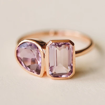 Toi et Moi Ring with Pink and Purple Amethyst in 14kt Rose Gold