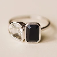 Toi et Moi Ring with Onyx and White Topaz 14kt Gold