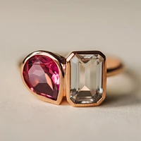 Toi et Moi Ring with Pink and White Topaz 14kt Rose Gold