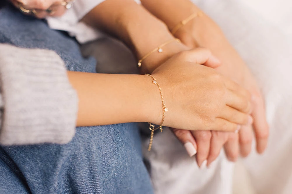 5″+1.5″ 1970s Barbie Mommy and Me Star Bracelet with Cubic Zirconia Gold Vermeil Plated Sterling Silver