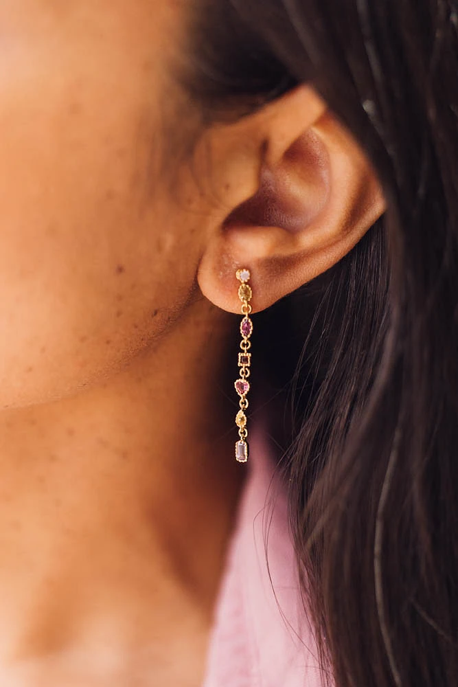 1960s Barbie Retro Gem Earrings with Rhodolite Garnet, Quartz, Citrine, Garnet and Amethyst Gold Vermeil Plated Sterling Silver