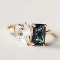 Toi et Moi Ring with London Blue Topaz and White 14kt Yellow Gold