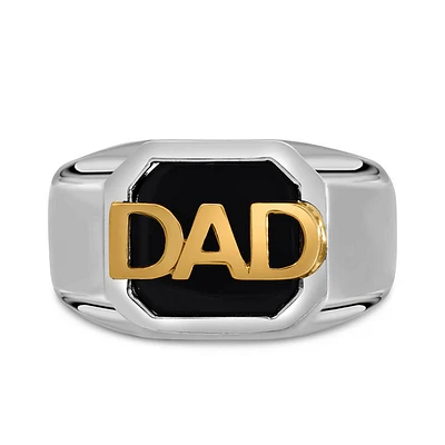 Dad Ring with Onyx Sterling Silver and 10kt Yellow Gold