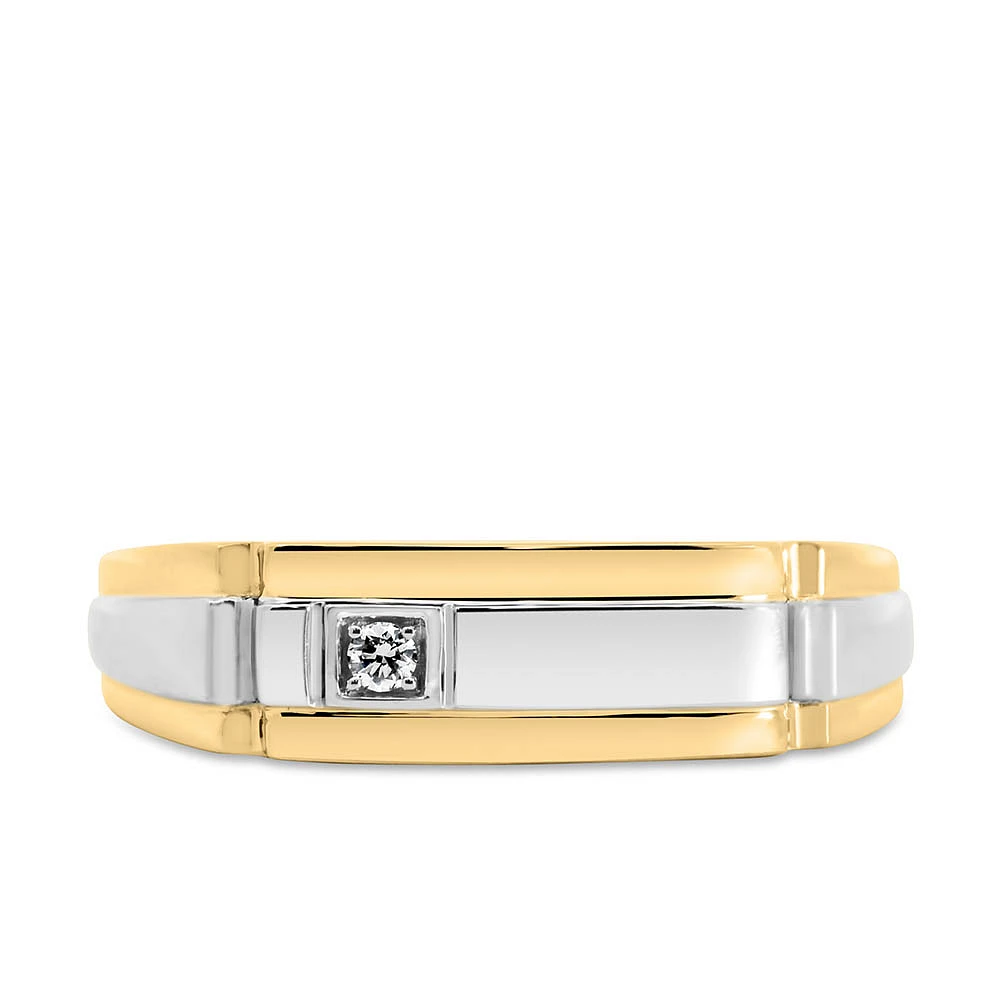 Men’s Ring with .03 Carat Diamond 10kt White and Yellow Gold