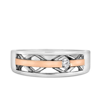 Men’s Ring with .09 Carat Diamond in Sterling Silver and 10kt Rose Gold