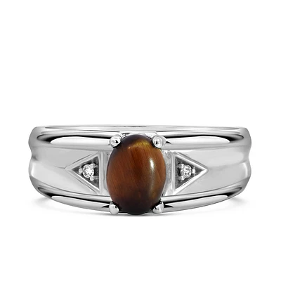 Ring with Tiger’s Eye and .01 Carat TW of Diamonds 10kt White Gold