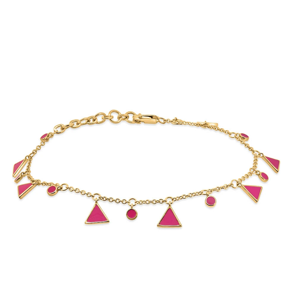 6″+1.5″ 1990s Barbie Totally Triangle Bracelet with Pink Enamel Gold Vermeil Plated Sterling Silver