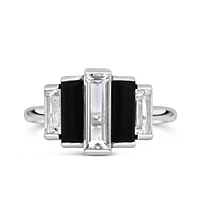 1950s Original Barbie Icon Right Hand Ring with Black Onyx and White Topaz Sterling Silver