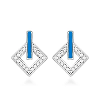 Earrings with Cubic Zirconia and Teal Enamel Sterling Silver