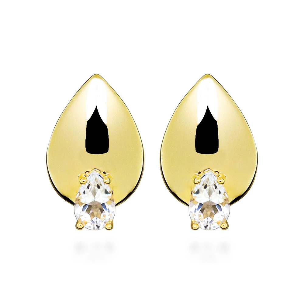 Earrings with Pear Shape White Topaz Gold Plated Sterling Silver