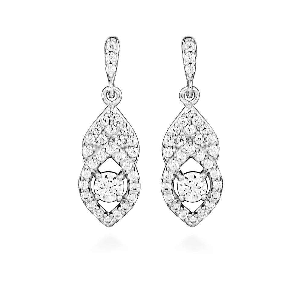 Drop Earrings with Cubic Zirconia in Sterling Silver