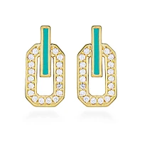 Earrings with Cubic Zirconia and Green Enamel Gold Plated Sterling Silver