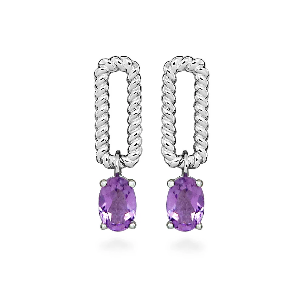 Drop Earrings with Oval Amethyst Sterling Silver