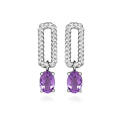 Drop Earrings with Oval Amethyst Sterling Silver