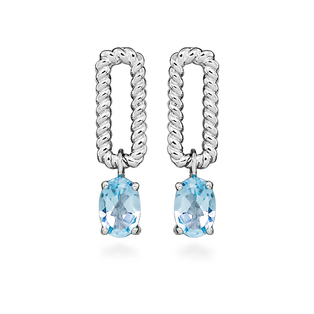 Drop Earrings with Oval Sky Blue Topaz Sterling Silver