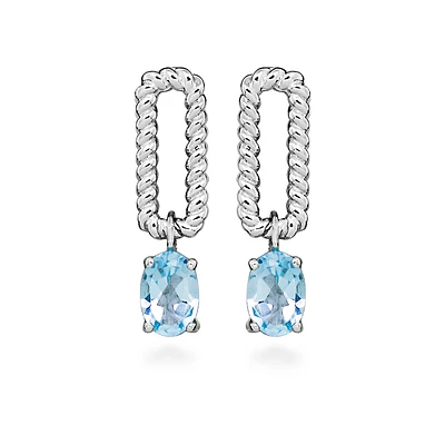 Drop Earrings with Oval Sky Blue Topaz in Sterling Silver