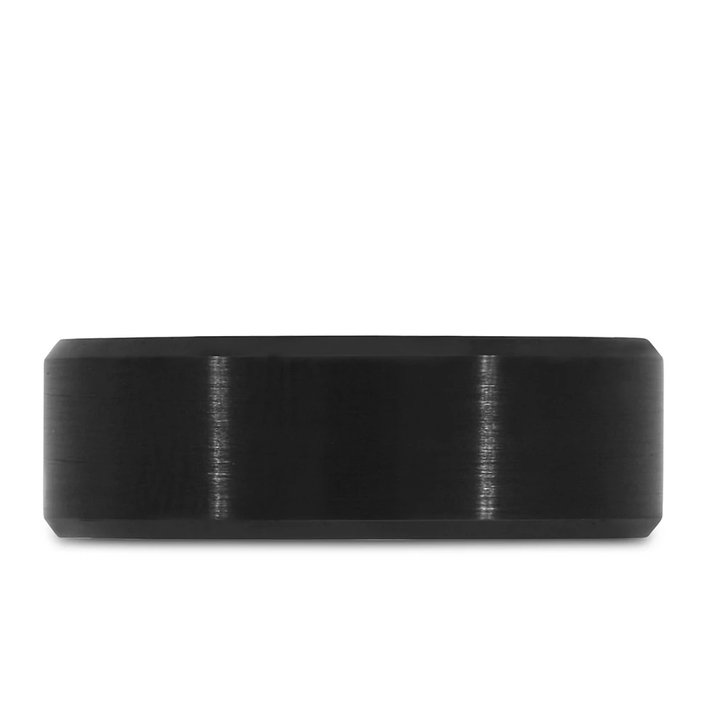 8MM Black Comfort Fit Wedding Band in Tungsten and White Ceramic