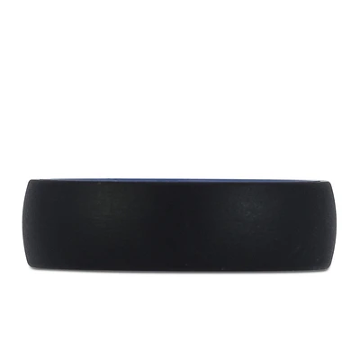 7MM Black Comfort Fit Wedding Band in Tungsten and Blue Ceramic