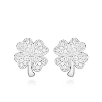 Four Leaf Clover Stud Earrings with Cubic Zirconia Sterling Silver