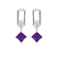 Earrings with Princess Cut Amethyst Sterling Silver