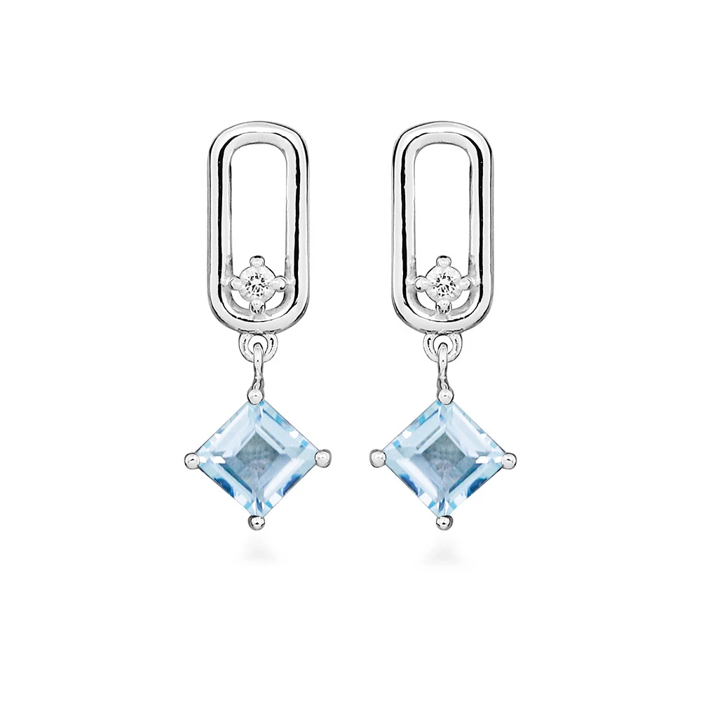 Earrings with Princess Cut Blue Topaz Sterling Silver