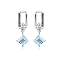 Earrings with Princess Cut Blue Topaz Sterling Silver