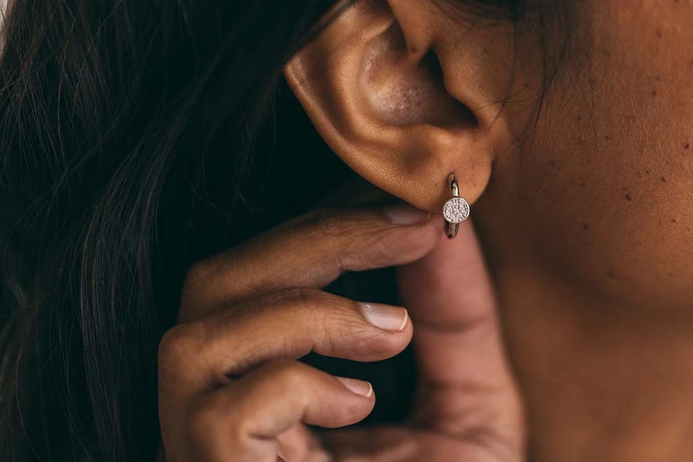 15MM Hoop Earrings with Cubic Zirconia Sterling Silver