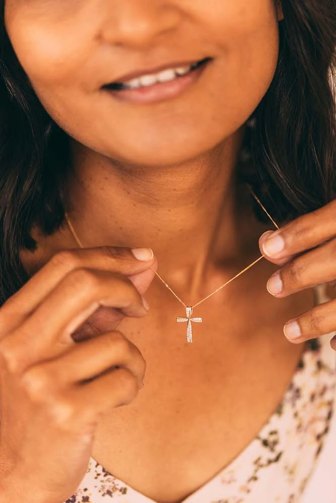 Cross Pendant with .13 Carat TW of Diamonds in 10kt Yellow Gold with Chain