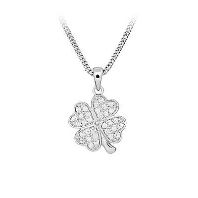 Four Leaf Clover Pendant with Cubic Zirconia Sterling Silver Chain