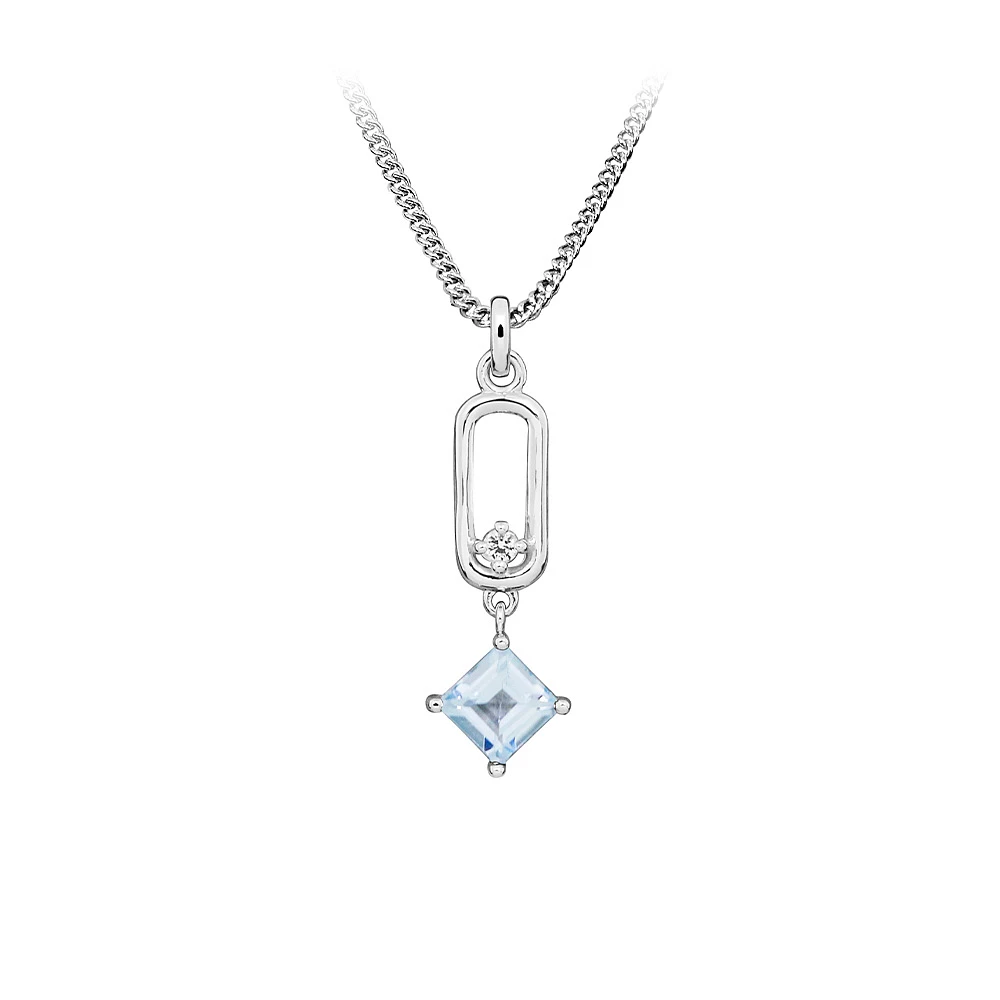 Pendant with Princess Cut Blue Topaz Sterling Silver Chain