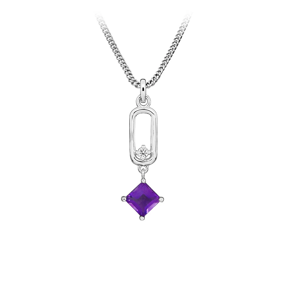 Pendant with Princess Cut Amethyst Sterling Silver Chain