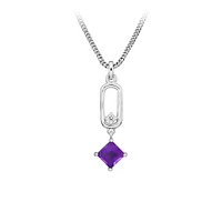 Pendant with Princess Cut Amethyst Sterling Silver Chain