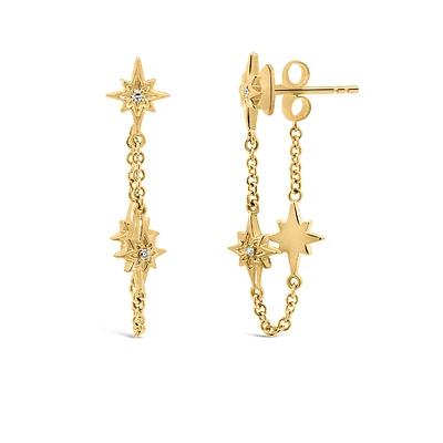 Dangling Star Chain Earrings with .03 Carat TW of Diamonds 10kt Yellow Gold