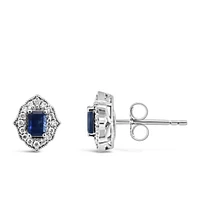 4X3MM Elara Earrings with .14 Carat TW of Diamonds and Blue Sapphire 10kt White Gold