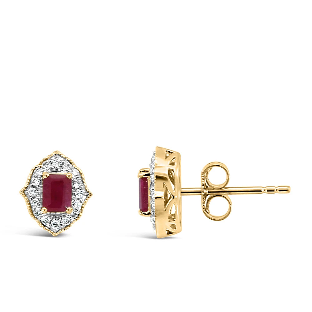 4X3MM Elara Earrings with .14 Carat TW of Diamonds and Ruby 10kt Yellow Gold