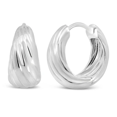 Wave Hoop Earrings in Sterling Silver