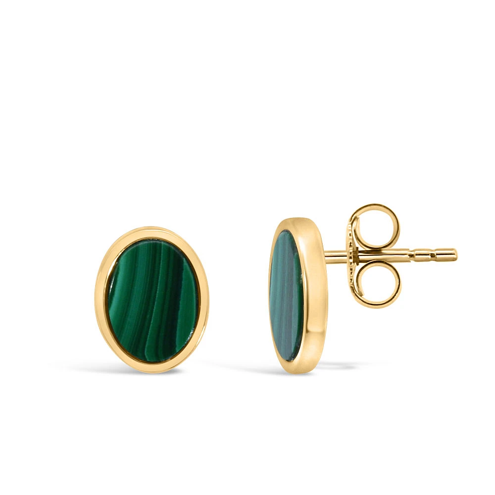 Oval Earrings with Malachite Gold Plated Sterling Silver