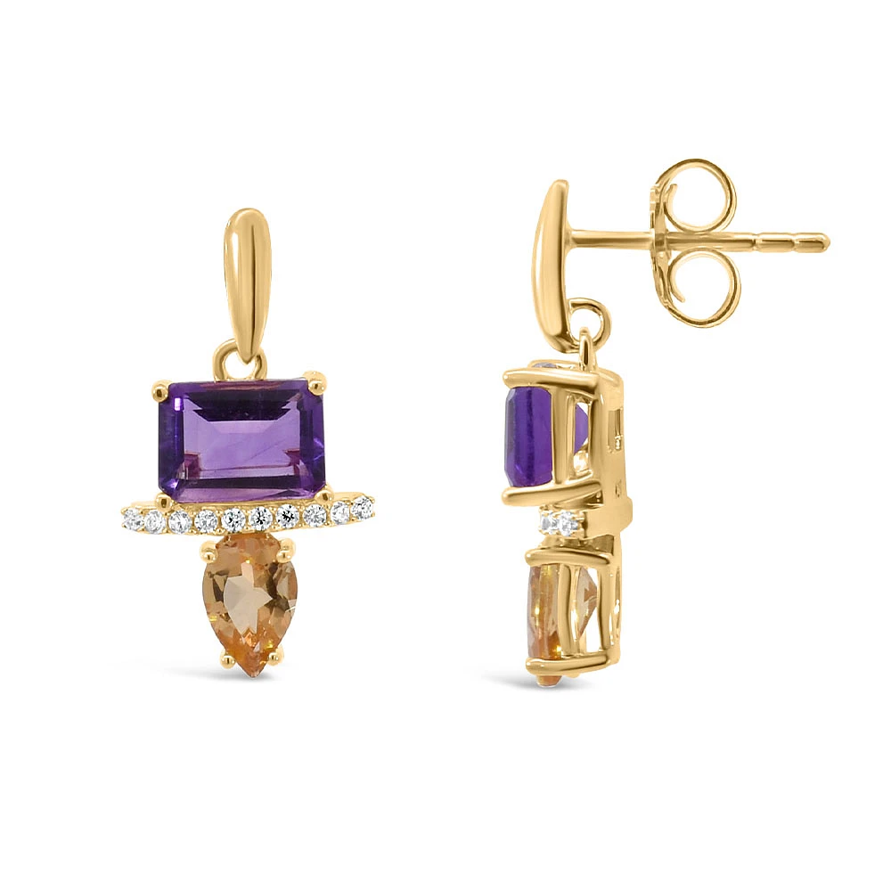 Earrings with Amethyst, Cubic Zirconia & Citrine Gold Plated Sterling Silver