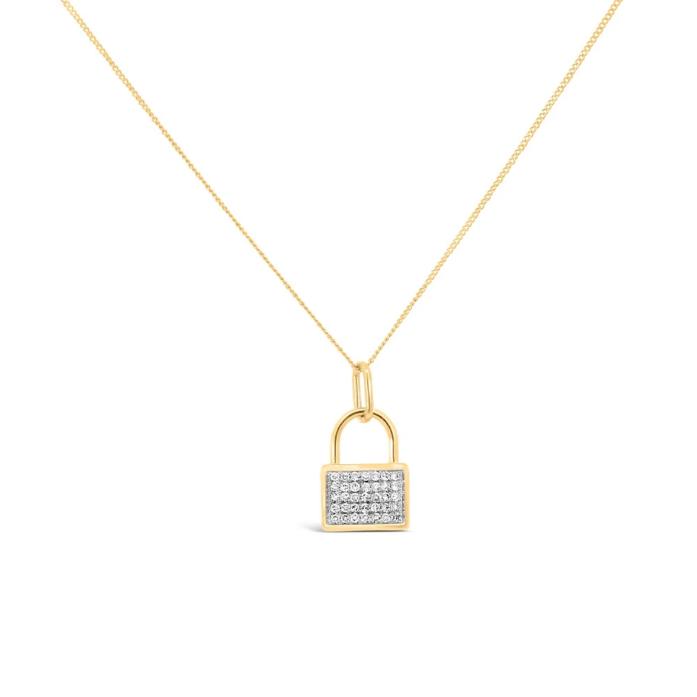 Lock Pendant with .16 Carat TW of Diamonds 10kt Yellow Gold Chain