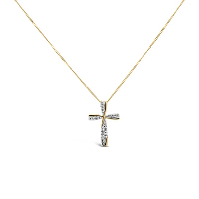 Cross Pendant with .13 Carat TW of Diamonds in 10kt Yellow Gold with Chain