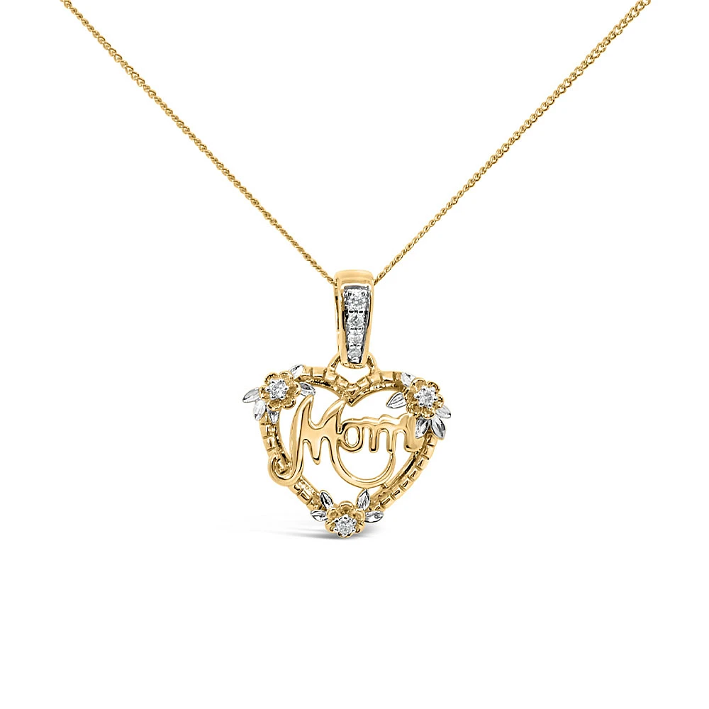 Mom Heart Pendant with .05 Carat TW of Diamonds 10kt Yellow Gold Chain