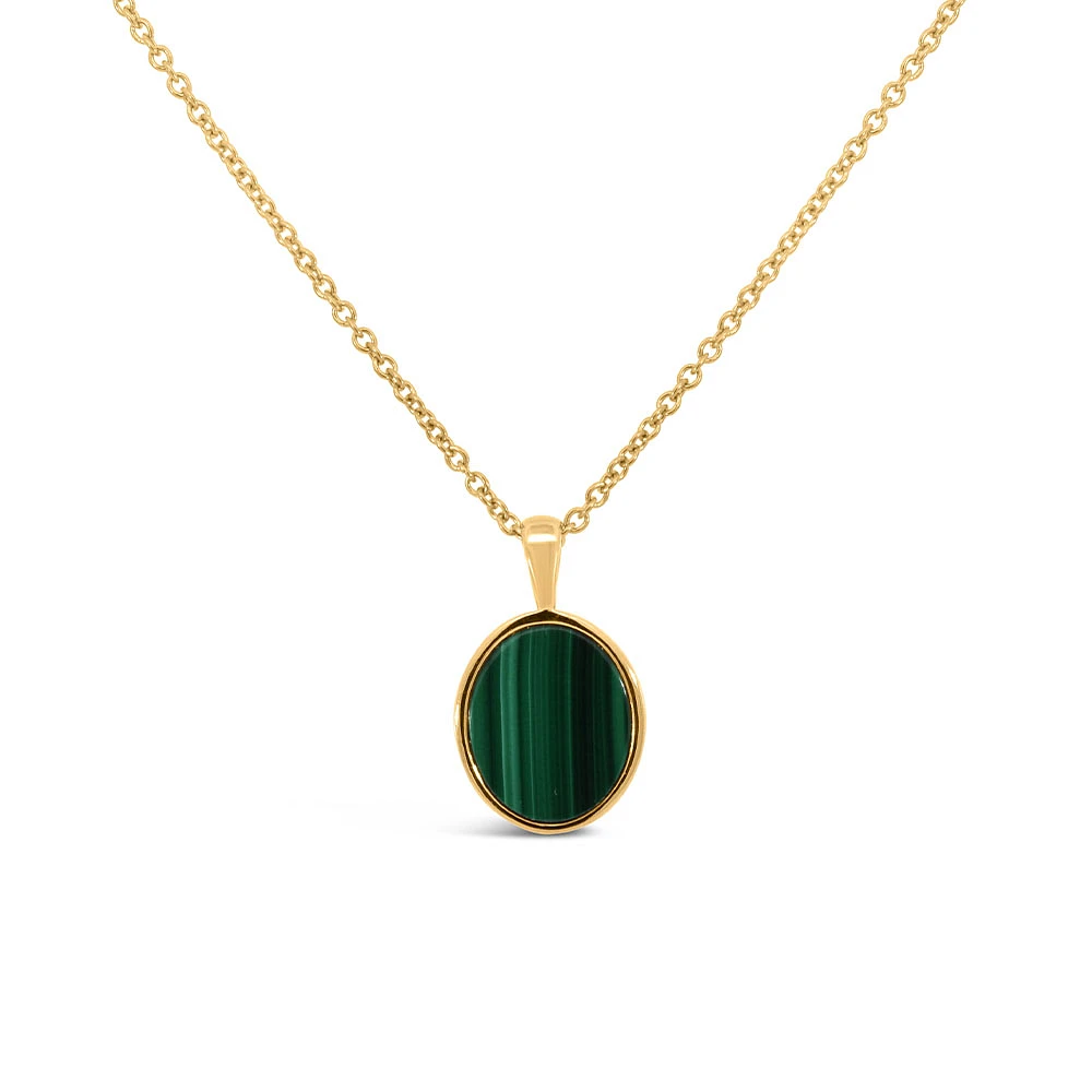 Oval Pendant with Malachite Gold Plated Sterling Silver