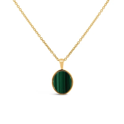 Oval Pendant with Malachite in Gold Plated Sterling Silver