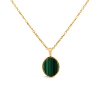 Oval Pendant with Malachite Gold Plated Sterling Silver