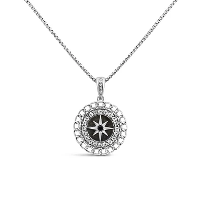 Compass Medallion Pendant with .20 Carat TW of Diamonds in Sterling Silver with Chain