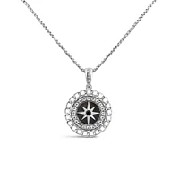 Compass Medallion Pendant with .20 Carat TW of Diamonds Sterling Silver Chain