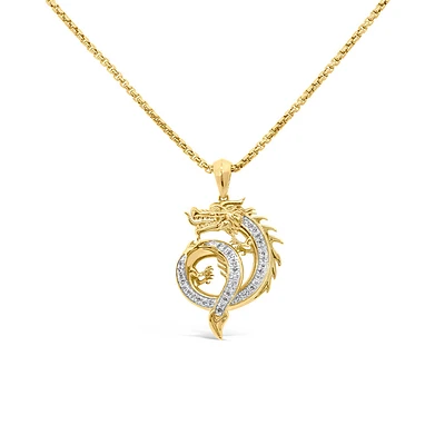 Dragon Pendant with .26 Carat TW of Diamonds in Gold Plated Sterling Silver with Chain