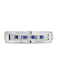 Men’s Ring with Blue Sapphire and .14 Carat TW of Diamonds 10kt White Gold