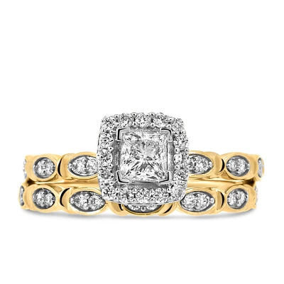 Halo Engagement Ring Set with .75 Carat TW of Diamonds 14kt Yellow Gold